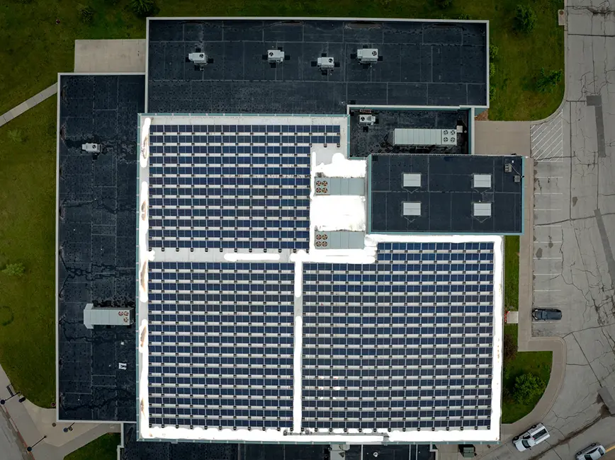 Roof top solar field at Vinton-Shellsburg Community School District