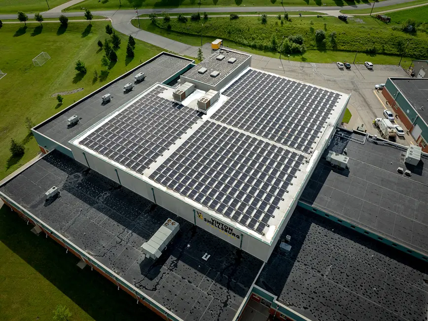 Roof top solar field at Vinton-Shellsburg Community School District