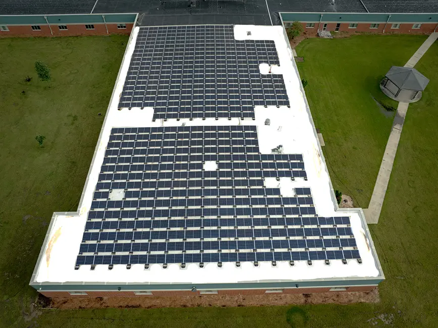 Roof top solar field at Vinton-Shellsburg Community School District