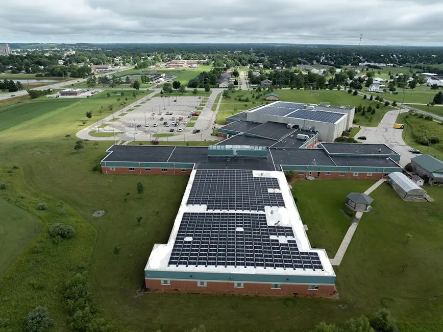 Roof top solar field at Vinton-Shellsburg Community School District