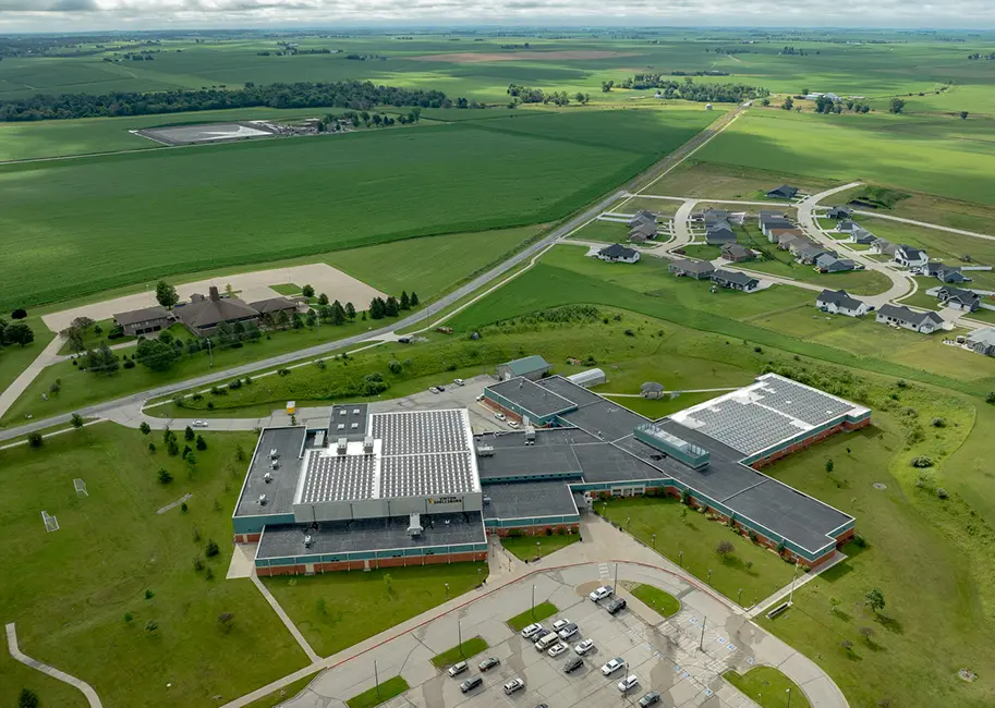 Roof top solar field at Vinton-Shellsburg Community School District