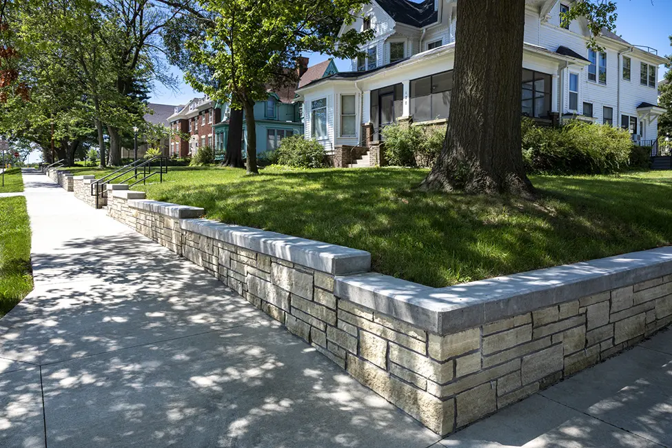 Retaining wall and sidewalk on Fairchild Street