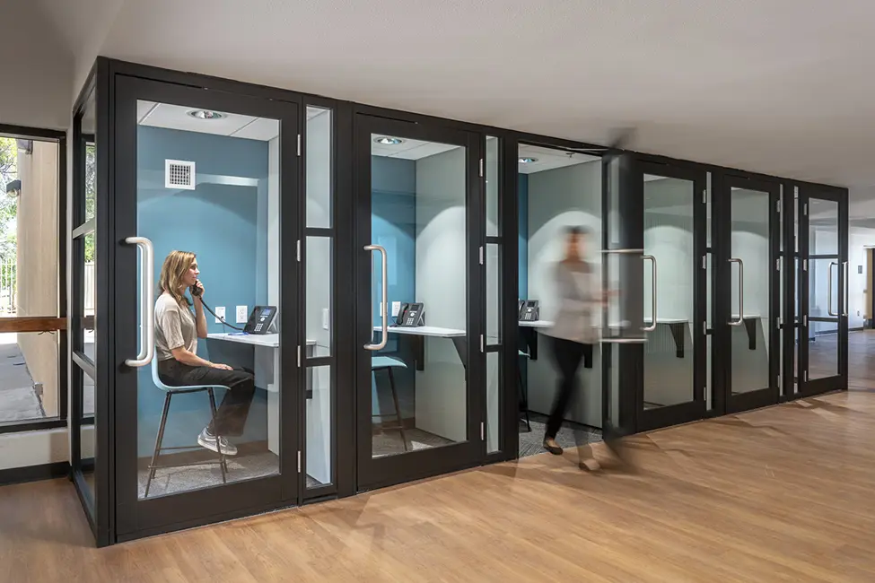 Phone booths, private meeting rooms